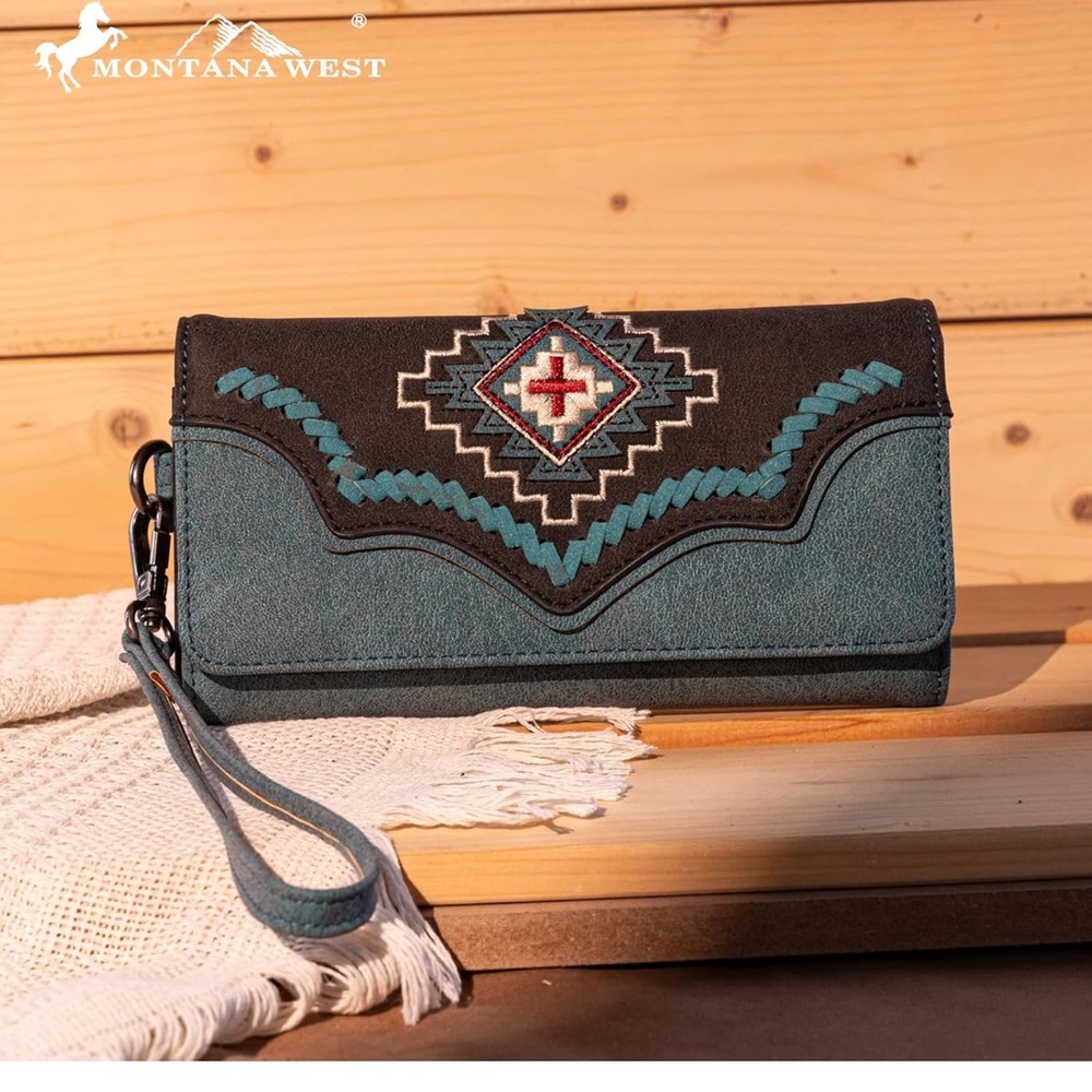 West Aztec Tote Bag for Women Embroidered Western Shoulder Purse and Wallet Set - Picture 3 of 6